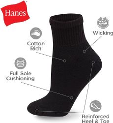 180 Pairs Hanes Woman Black Cushioned Low Cut Ankle Socks, Shoe Size 5-9 - Womens Ankle Sock