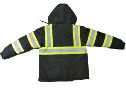 6 Pieces of Big Mens High Viz Class 3 Heavy Weight Padded MultI-Pocket Hooded Parka Black