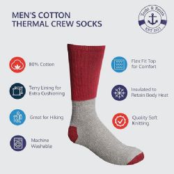 6 Pairs Yacht & Smith Men's Cotton Assorted Thermal Socks Size 10-13 - Mens Thermal Sock