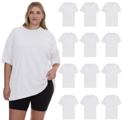 12 Pieces of Womens Oversized Cotton Short Sleeve In White Size 5xlarge