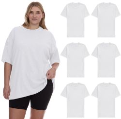 6 Pieces of Womens Oversized Cotton Short Sleeve In White Size Small