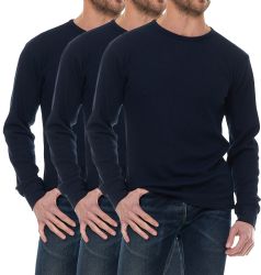 24 Pieces Men's Thermal Long Sleeve Shirt In Navy Size S - Mens Thermals