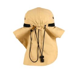 48 Pieces Sun String High Profile Wide Brim Flap Hat Khaki - Sun Hats