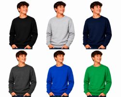 24 Wholesale Youth Cotton Crew Neck Sweat Shirt Assorted Colors Size 2X-Large