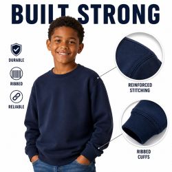 12 Pieces Youth Cotton Crew Neck Sweat Shirt Navy Size Small - Kids Sweatshirts For Donation