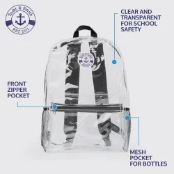 17 Inch Backpacks For Kids, Clear With Black Trim, 3 Pack