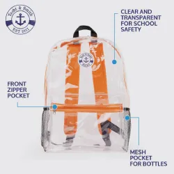17 Inch Backpacks For Kids, Clear With Assorted Color Trim, 24 Pack