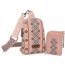 4 Pieces Wrangler Aztec Print Crossbody Sling Bag With Card Holder Set - Pink - Leather Wallets