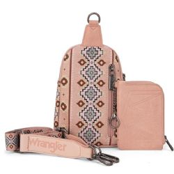 4 Pieces Wrangler Aztec Print Crossbody Sling Bag With Card Holder Set - Pink - Leather Wallets