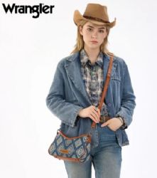 4 Pieces Wrangler Aztec Studded Denim Shoulder Bag with Mini Pouch - Jean - Handbags