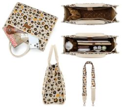 4 Pieces Wrangler Leopard Print Canvas Oversized Tote with Adjustable Strap - Beige - Tote Bags & Slings