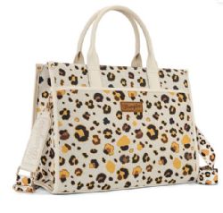 4 Pieces Wrangler Leopard Print Canvas Oversized Tote with Adjustable Strap - Beige - Tote Bags & Slings