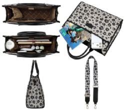 4 Pieces Wrangler Leopard Print Canvas Oversized Tote with Adjustable Strap - Black - Tote Bags & Slings