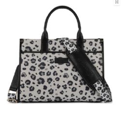 4 Pieces Wrangler Leopard Print Canvas Oversized Tote with Adjustable Strap - Black - Tote Bags & Slings