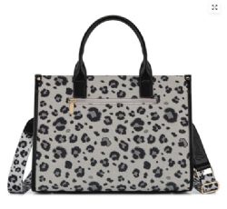 4 Pieces Wrangler Leopard Print Canvas Oversized Tote with Adjustable Strap - Black - Tote Bags & Slings