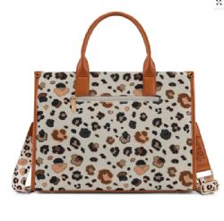 4 Pieces Wrangler Leopard Print Canvas Oversized Tote with Adjustable Strap - Brown - Tote Bags & Slings