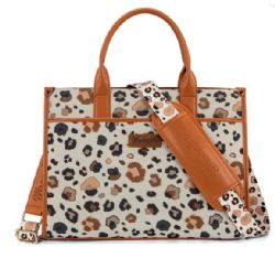 4 Pieces Wrangler Leopard Print Canvas Oversized Tote with Adjustable Strap - Brown - Tote Bags & Slings