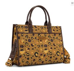 4 Pieces Wrangler Leopard Print Canvas Oversized Tote with Adjustable Strap - Coffee - Tote Bags & Slings
