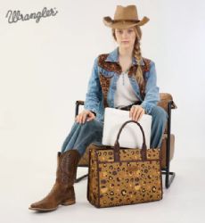 4 Pieces Wrangler Leopard Print Canvas Oversized Tote with Adjustable Strap - Coffee - Tote Bags & Slings
