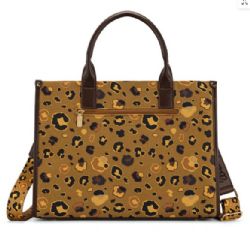 4 Pieces Wrangler Leopard Print Canvas Oversized Tote with Adjustable Strap - Coffee - Tote Bags & Slings