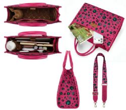 4 Pieces Wrangler Leopard Print Canvas Oversized Tote with Adjustable Strap - Hot Pink - Tote Bags & Slings