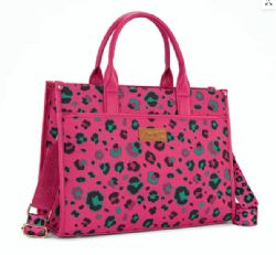 4 Pieces Wrangler Leopard Print Canvas Oversized Tote with Adjustable Strap - Hot Pink - Tote Bags & Slings