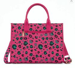 4 Pieces Wrangler Leopard Print Canvas Oversized Tote with Adjustable Strap - Hot Pink - Tote Bags & Slings