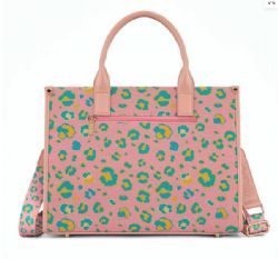 4 Pieces Wrangler Leopard Print Canvas Oversized Tote with Adjustable Strap- Pink - Tote Bags & Slings