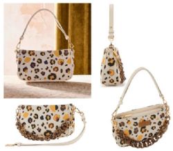 4 Pieces Wrangler Leopard Print Canvas Shoulder Bag with Chain Strap - Beige - Shoulder Bags & Messenger Bags