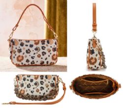 4 Pieces Wrangler Leopard Print Canvas Shoulder Bag with Chain Strap -Brown - Shoulder Bags & Messenger Bags