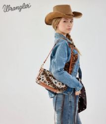 4 Pieces Wrangler Leopard Print Canvas Shoulder Bag with Chain Strap -Brown - Shoulder Bags & Messenger Bags