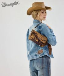 4 Pieces Wrangler Leopard Print Canvas Shoulder Bag with Chain Strap - Coffee - Shoulder Bags & Messenger Bags