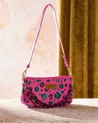 4 Pieces Wrangler Leopard Print Canvas Shoulder Bag with Chain Strap - Hot Pink - Shoulder Bags & Messenger Bags