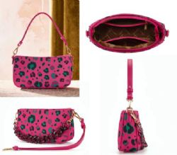 4 Pieces Wrangler Leopard Print Canvas Shoulder Bag with Chain Strap - Hot Pink - Shoulder Bags & Messenger Bags