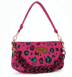 4 Pieces Wrangler Leopard Print Canvas Shoulder Bag with Chain Strap - Hot Pink - Shoulder Bags & Messenger Bags