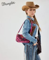 4 Pieces Wrangler Leopard Print Canvas Shoulder Bag with Chain Strap - Hot Pink - Shoulder Bags & Messenger Bags