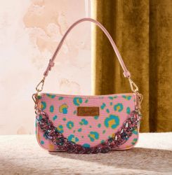 4 Pieces Wrangler Leopard Print Canvas Shoulder Bag with Chain Strap - Pink - Shoulder Bags & Messenger Bags