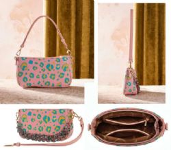 4 Pieces Wrangler Leopard Print Canvas Shoulder Bag with Chain Strap - Pink - Shoulder Bags & Messenger Bags
