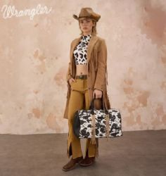 4 Pieces Wrangler Cow Print Fringe Duffle/Crossbody - Black - Duffel Bags