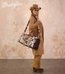 4 Pieces Wrangler Cow Print Fringe Duffle/crossbody - Coffee - Duffel Bags