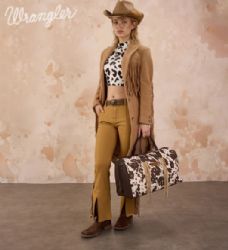4 Pieces Wrangler Cow Print Fringe Duffle/crossbody - Coffee - Duffel Bags
