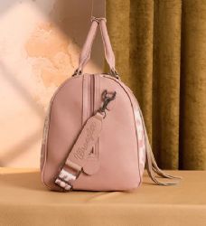 4 Pieces Wrangler Cow Print Fringe Duffle/crossbody - Dark Pink - Duffel Bags