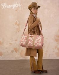 4 Pieces Wrangler Cow Print Fringe Duffle/crossbody - Dark Pink - Duffel Bags