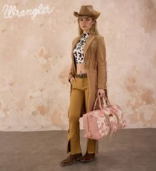 4 Pieces Wrangler Cow Print Fringe Duffle/crossbody - Dark Pink - Duffel Bags