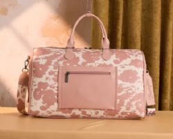 4 Pieces Wrangler Cow Print Fringe Duffle/crossbody - Dark Pink - Duffel Bags