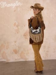 4 Pieces Wrangler Cow Print Fringe Shoulder Hobo Bag - Black - Shoulder Bags & Messenger Bags