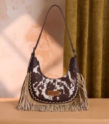 4 Pieces Wrangler Cow Print Fringe Shoulder Hobo Bag - Coffee - Shoulder Bags & Messenger Bags