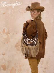 4 Pieces Wrangler Cow Print Fringe Shoulder Hobo Bag - Coffee - Shoulder Bags & Messenger Bags