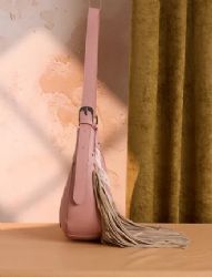 4 Pieces Wrangler Cow Print Fringe Shoulder Hobo Bag - Dark Pink - Shoulder Bags & Messenger Bags