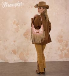 4 Pieces Wrangler Cow Print Fringe Shoulder Hobo Bag - Dark Pink - Shoulder Bags & Messenger Bags
